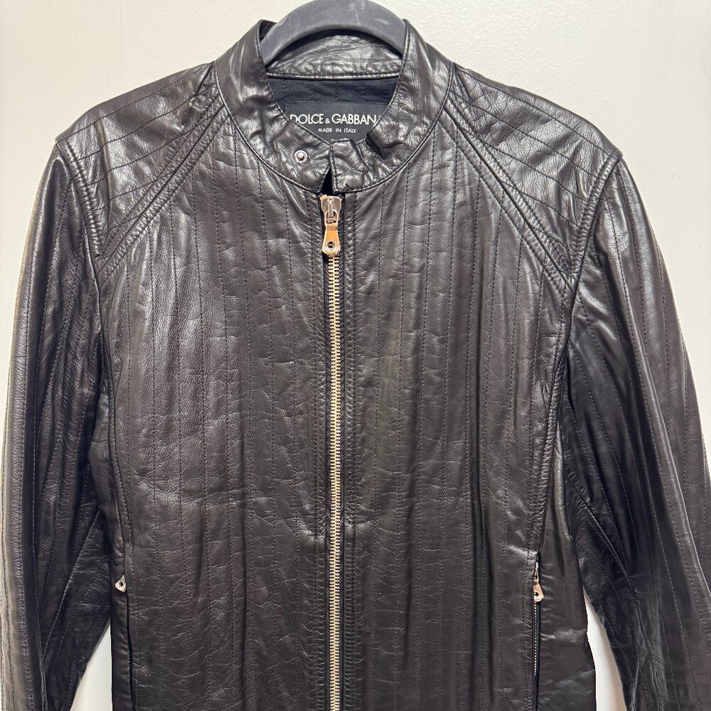 Dolce & Gabbana Men's Black Leather Jacket Size 48 (M)